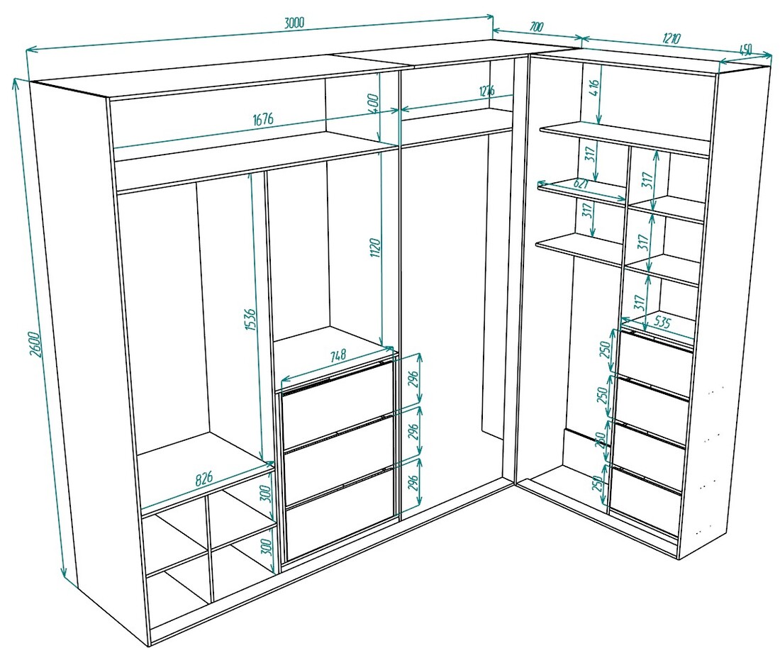 Чертеж шкаф купе 2700мм