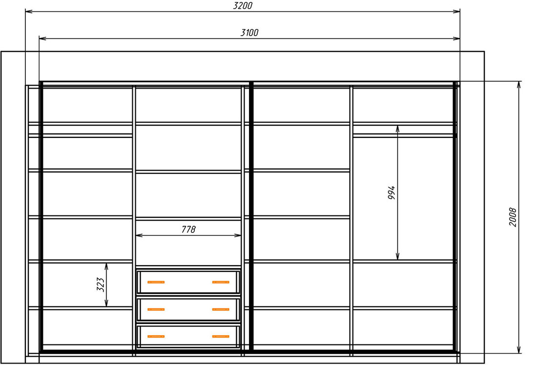 чертеж для встроенного шкафа
